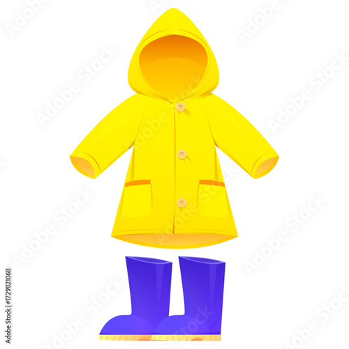 Bright Yellow Raincoat and Matching Blue Rain Boots - Outdoor Protection Gear