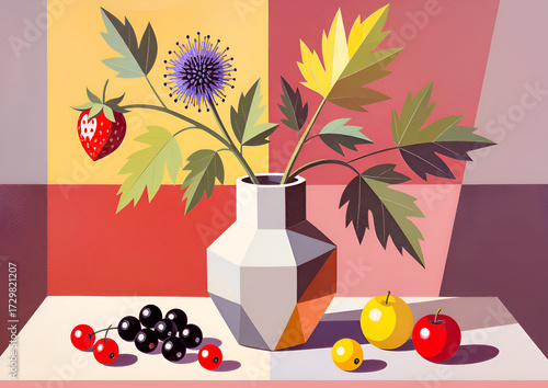 still life with fruits and berries
