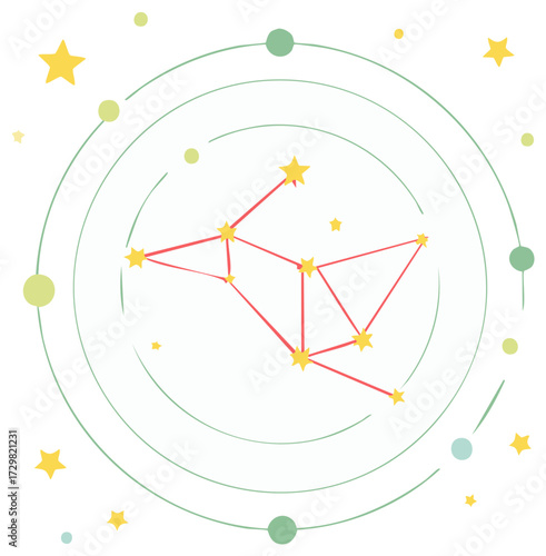 Constellation with Stars and Orbiting Planets Design, Astronomy Concept, Space Illustration