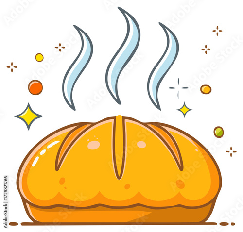 Freshly Baked Golden Loaf Emitting Steam and Sparkles