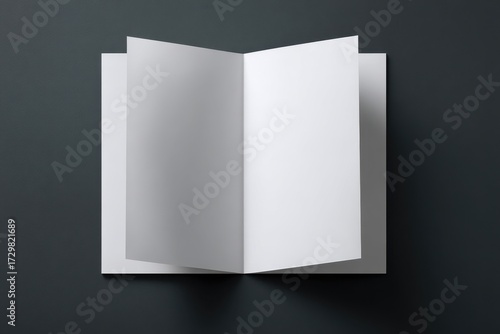 Crisp Blank White Open Brochure Mockup on Dark Grey, Minimalist Design Template.