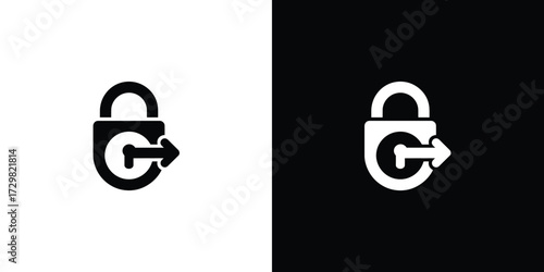 Lock with Arrow Sign Symbol on Black and White Background Design