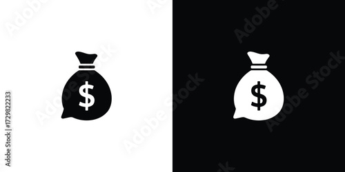 Money Bag Icon Depicting Financial Wealth, Isolated on White and Black Backgrounds, Simple Illustration