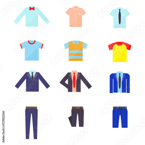 Flat Design Icon Set of Men's Business Attire and Casual Wear for Digital and Print Media