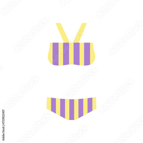 Striped bikini with halter top and brief style bottom in pastel purple and yellow