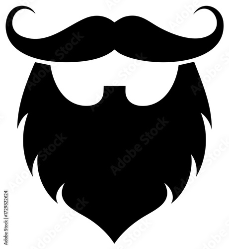 Stylized Black Beard and Moustache Vector Illustration on White Background