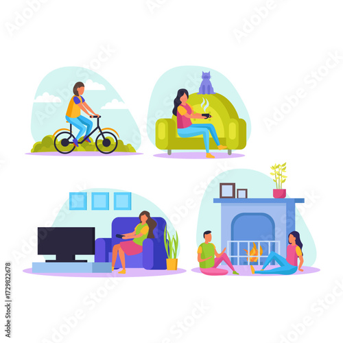 Cozy Home Scenes People Relaxing, Enjoying Hobbies, and Daily Life at Home