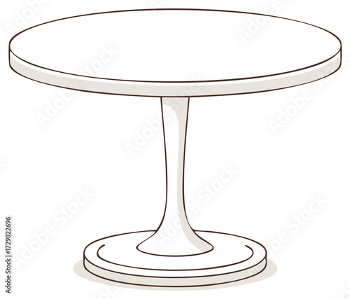Modern round white pedestal table in a clean cartoon illustration style