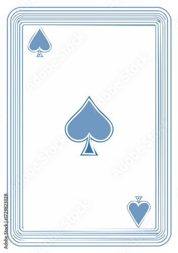Stylized blue ace of spades playing card with a decorative line border vector illustration