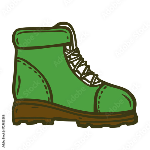 Green Hiking Boot Illustration for Outdoor Adventures and Trail Exploration