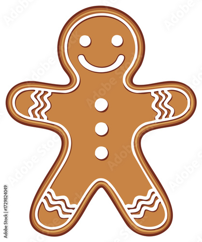 Classic Christmas holiday gingerbread man cookie with decorative icing illustration