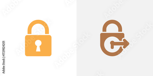 Orange and Brown Lock Icons Illustrating Security, Unlocking, and Access Control Concepts SidebySide
