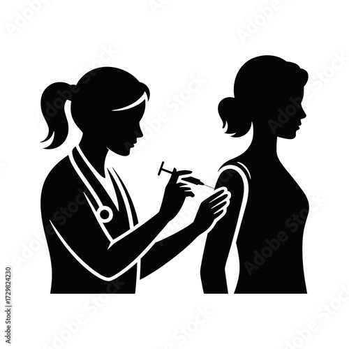 Vaccination Campaign Silhouette Doctor Injecting Patient Healthcare Concept