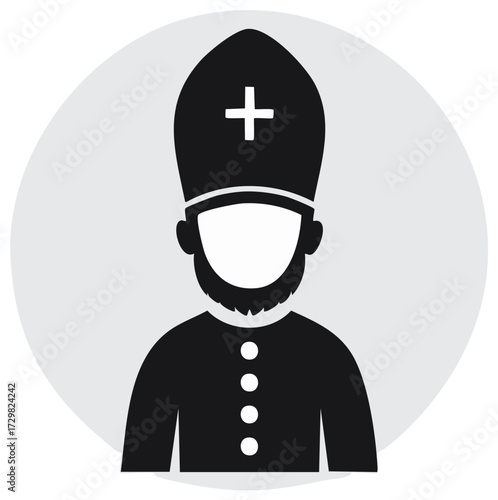 Bishop Vector Icon: Clergyman Wearing Mitre and Religious Clothing, Symbolizing Faith and Christian Leadership