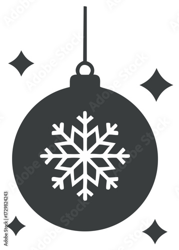 Elegant Christmas Ornament with Snowflake Design Surrounded by Decorative Stars Minimalist Holiday Season Theme