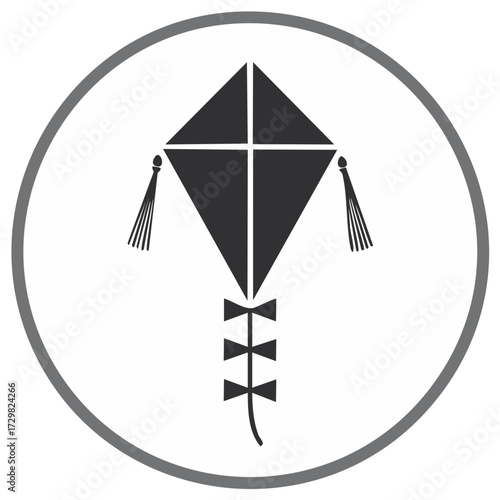 Geometric Kite Symbol with Tassels and Bows Inside a Circle