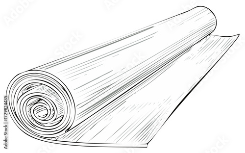Rolled Yoga Mat Unrolled with Spiral Design Illustration for Fitness and Exercise Studio