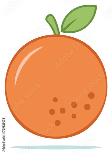 Cartoon Style Orange Fruit Illustration with Green Leaf and Shadow Graphic Element Icon