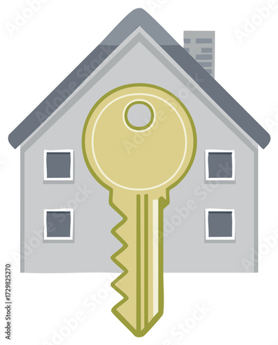 House and key graphic illustration for real estate, mortgage, and new home ownership concepts