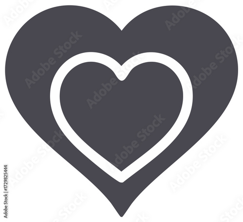 Dark gray nested heart icon symbol for love, romance, passion, and care concept