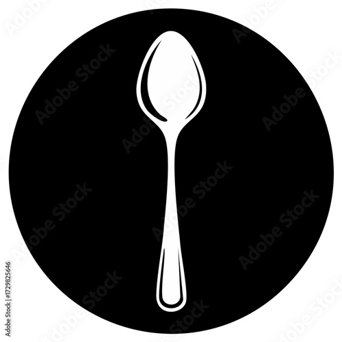 Elegant spoon in white against a black circle, minimalist utensil design