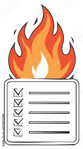 Checklist with flames indicating urgency or high priority