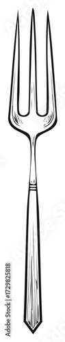 Stylized hand-drawn vector illustration of a classic three-pronged dining fork utensil