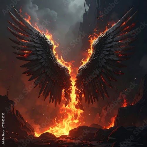 Wallpaper Mural Fiery wings emerge from volcanic landscape Torontodigital.ca