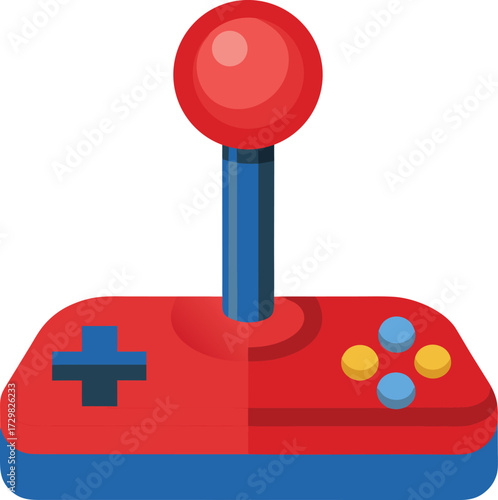 Vector illustration of a gaming controller or joystick on a white background created with Adobe Illustrator featuring CMYK colors Helvetica and Courier fonts