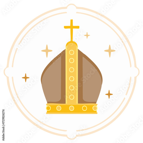 Mitre Hat Icon Golden Cross Stars Bishops Headgear Catholic Symbol Clip Art Celebration Ornament Faith Design
