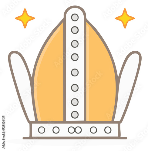 Mitre Hat and Stars, Catholic Religious Symbol, Golden Papal Headdress, Church Power, Clerical Ornament