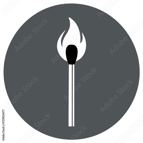 Burning Matchstick Illustration Flame Ignited Tool Symbol Dark Gray Round Background