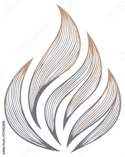 Stylized abstract flame illustration with fine line art and muted colors