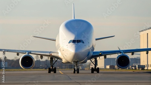 Medium Shot of Airbus Beluga Cargo Aircraft on Runway with Distinctive Whale Shaped Fuselage