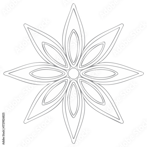 Simple line art illustration of a star anise pod. A minimalist vector icon of a cooking spice.