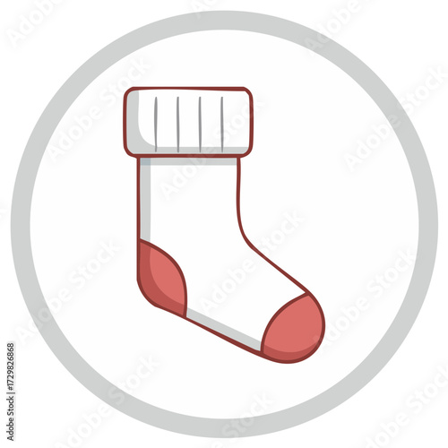 Charming cartoon illustration of a cozy white sock featuring stylish red heel and toe accents