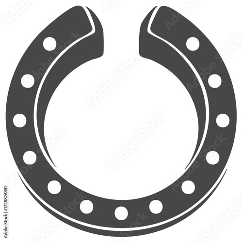 Black horseshoe with white dots and outline on a white background for luck
