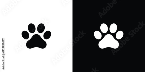 Paw Print in Black and White Two Isolated Animal Tracks Contrasted Design