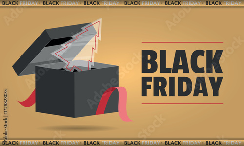 Black Friday Poster. Gift box containing Christmas ornaments