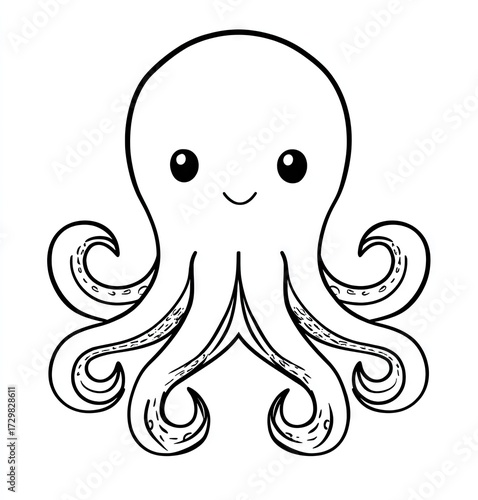 Black and white cartoon octopus illustration for educational or decorative use