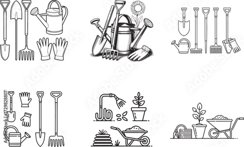 Gardening tools and plants shovel rake