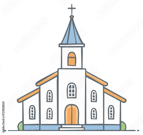 Wallpaper Mural Whimsical Church Illustration with Steeple and Cross, Religion Faith Symbol Torontodigital.ca
