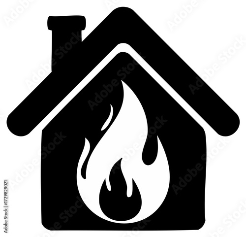 Burning House Icon Showing Home Fire Emergency, Property Damage, or Danger Symbol