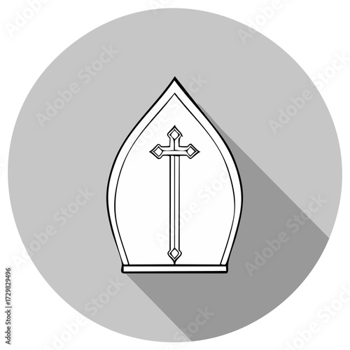 Mitre Icon with Cross Graphic Illustration Christian Symbol Clergy Headdress for Religious Themes,  Iconic Symbol of Faith and Episcopal Authority