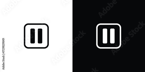 Pause Icon in Rounded Square, Black and White Version for UI and UX Design