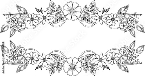 Floral coloring border design for creative projects and artwork decoration