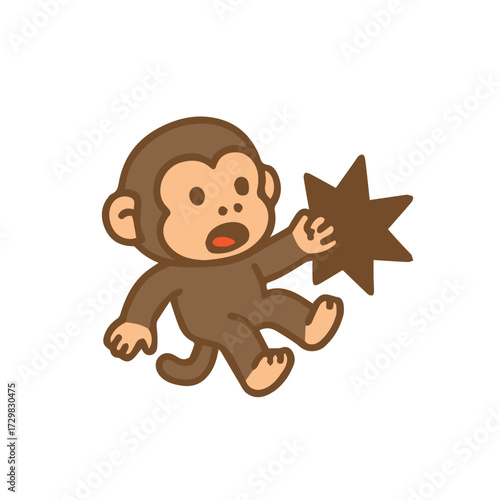 cute monkey cartoon slipping and falling with expression