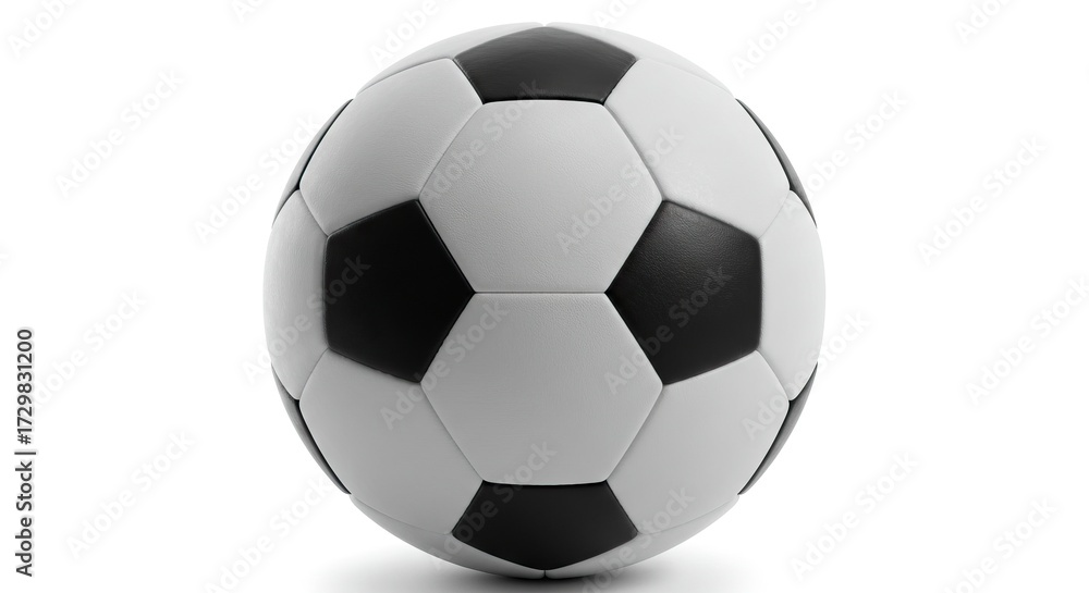 Naklejka premium A black and white soccer ball comprised of pentagons and hexagons sits centered on a white background