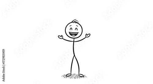 A simple stick figure with open arms, expressing joy and happiness.
