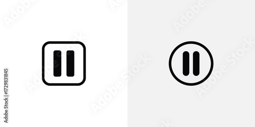 Square and Circular Pause Icons Black Simple Symbols on a White Background
